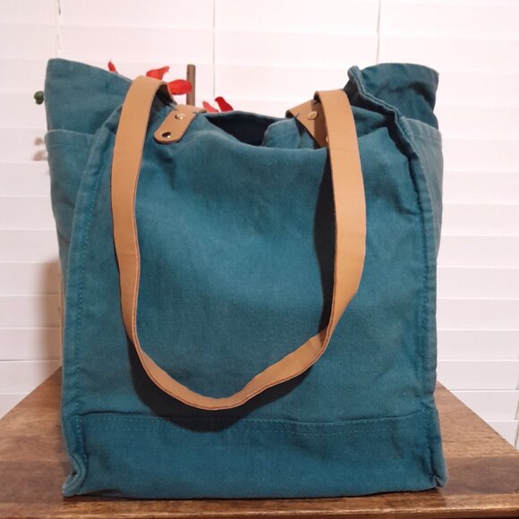 FEED Teal Canvas Shoulder Bag with Tan Straps - Picture 11 of 12